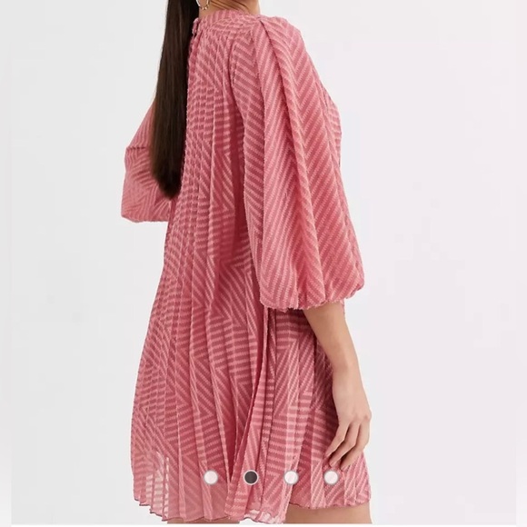 ASOS DESIGN Tall pleated trapeze mini dress with puff sleeves in dobby size 2 - Picture 2 of 4